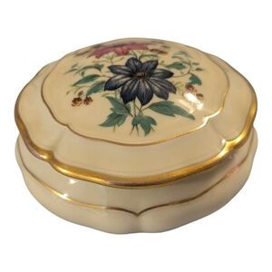 Antique* B&C LIMOGES FRANCE Pink Blue** Floral Round Covered Trinket Box
